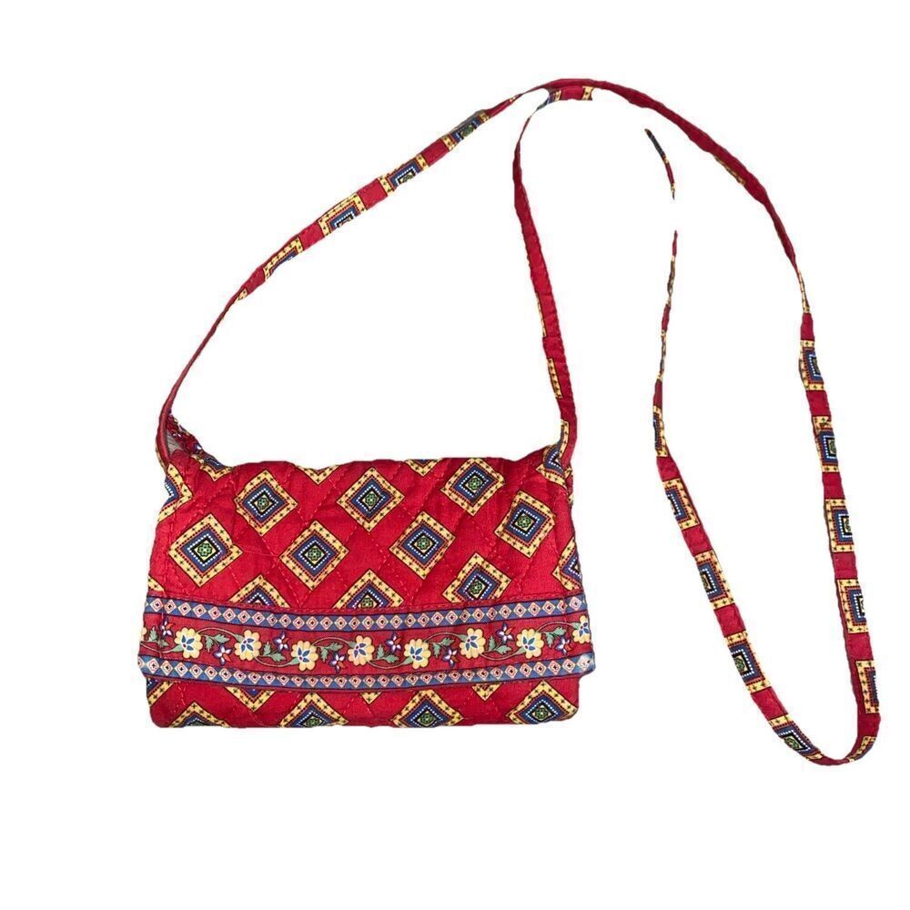 Vera Bradley Retired Rare Villa Red Wallet On A Strap Excellent